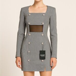 Quaint by Durlana Quantas Noemi Houndstooth Mesh Cutout Crystal Dress 38 NWT US6